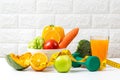 Select focus. Diet and healthy fresh vegetable fruits for detox body slim fit for health lifestyle Royalty Free Stock Photo