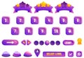 Select game level icons set cartoon vector. Indicator pointer locked