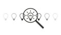 Select good idea, find solutions, search inspiration concept. Success, think, light bulb icon. Magnifying glass zoom Royalty Free Stock Photo