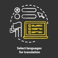 Select languages for translation chalk concept icon. Translator software idea. Linguistics. Learning foreign language