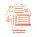 Select languages for translation red concept icon. Translator software idea thin line illustration. Learning foreign