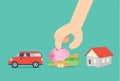 Select saving money from car and house. Royalty Free Stock Photo