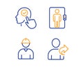 Select user, Engineer and Elevator icons set. Refer friend sign. Vector