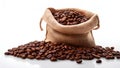Selected Arabica coffee beans. Coffee beans in a bag isolated on white background Royalty Free Stock Photo