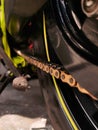 Selected close up focus of A motorcycle chain Royalty Free Stock Photo