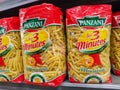 Selected collection of macaroni pasta Panzani brand display for sell in french supermarket