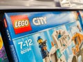 Selected collection of many boxes Lego brand display for sell in french supermarket