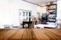 Selected focus empty brown wooden table and Coffee shop or resta