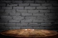 Selected focus empty brown wooden table and wall texture or old Royalty Free Stock Photo