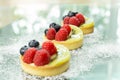 Selected focus fresh homemade fruit tart with berries and kiwi Royalty Free Stock Photo