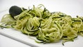 Selected focus image of Zucchini or courgette noodles