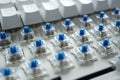 narrow depth of blue switch with disassembled mechanical keyboard game Royalty Free Stock Photo