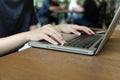 Selected focus woman hand working on computer keyboard Royalty Free Stock Photo