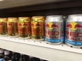 Selected focused on energy drinks in various brands that are on display on the sales shelves.