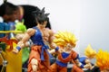 Selected focused of model scale action figures characters from popular Japanese animated series Dragonball.