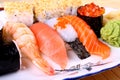 Selected sushi delicacy with ikura and wasabi Royalty Free Stock Photo