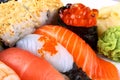 Selected sushi delicacy with ikura and wasabi Royalty Free Stock Photo