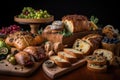 selection of artisan breads with various toppings, from savory to sweet Royalty Free Stock Photo