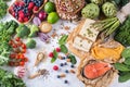 Selection assortment of healthy balanced food for heart, diet Royalty Free Stock Photo