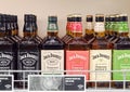 Selection of bottles of Jack Daniels whiskey in shop