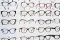 Selection of branded eyeglasses in an optician retail shop in Poland. Royalty Free Stock Photo