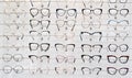 Selection of branded eyeglasses in an optician retail shop in Poland. Royalty Free Stock Photo