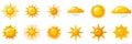 Collection of Yellow Sun Icons Featuring Various Sun Designs and Shining Rays for Illustrations and Graphic Use Royalty Free Stock Photo