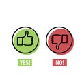 Selection buttons between `no` and `yes`. Positive and Negative emotion Symbol. isolated vector illustration.