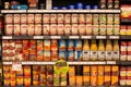 Selection canned foods in a supermarket Siam Paragon in Bangkok, Thailand