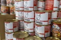 A selection of canned stews in a shop.