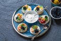 Selection of cocktail blinis - gourmet party food Royalty Free Stock Photo