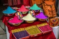 A selection of colored powders and incense for festivals and religious purposes in Fort Kochin, Kerala, India.