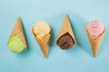 Selection of colorful ice cream scoops on blue background Royalty Free Stock Photo