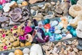 Selection of colorful minerals on a traditional Moroccan market