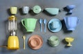 Selection of colorful retro plastic kitchenware Royalty Free Stock Photo