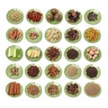 Selection of cooking ingredients to add flavor and seasoning. Spices, herbs, seeds and pulses