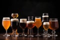 selection of craft beers in variously shaped specialty glasses