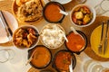 Selection of curries and rice. Indian food in small bowls. Royalty Free Stock Photo