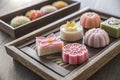 a selection of delicate wagashi japanese confectionery Royalty Free Stock Photo