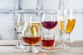 Selection of different alcoholic drinks Royalty Free Stock Photo