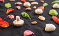 Selection of different Italian food ingredients against black background Royalty Free Stock Photo