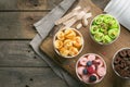 Selection of different rolled ice creams in cone cups Royalty Free Stock Photo