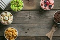 Selection of different rolled ice creams in cone cups Royalty Free Stock Photo