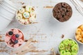 Selection of different rolled ice creams in cone cups Royalty Free Stock Photo