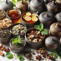 A selection of different types of teas, like chamomile Royalty Free Stock Photo