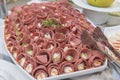 Selction of cold meat salad food at a restaurant buffet Royalty Free Stock Photo