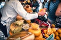 Selection of Dutch cheese at farmers traditional market Royalty Free Stock Photo