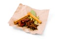 Selection of Exotic Spices on brown paper