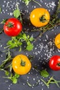 Selection of farm fresh tomatoes with herbs and sea salt from ab Royalty Free Stock Photo