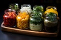 A selection of fermented foods in jars